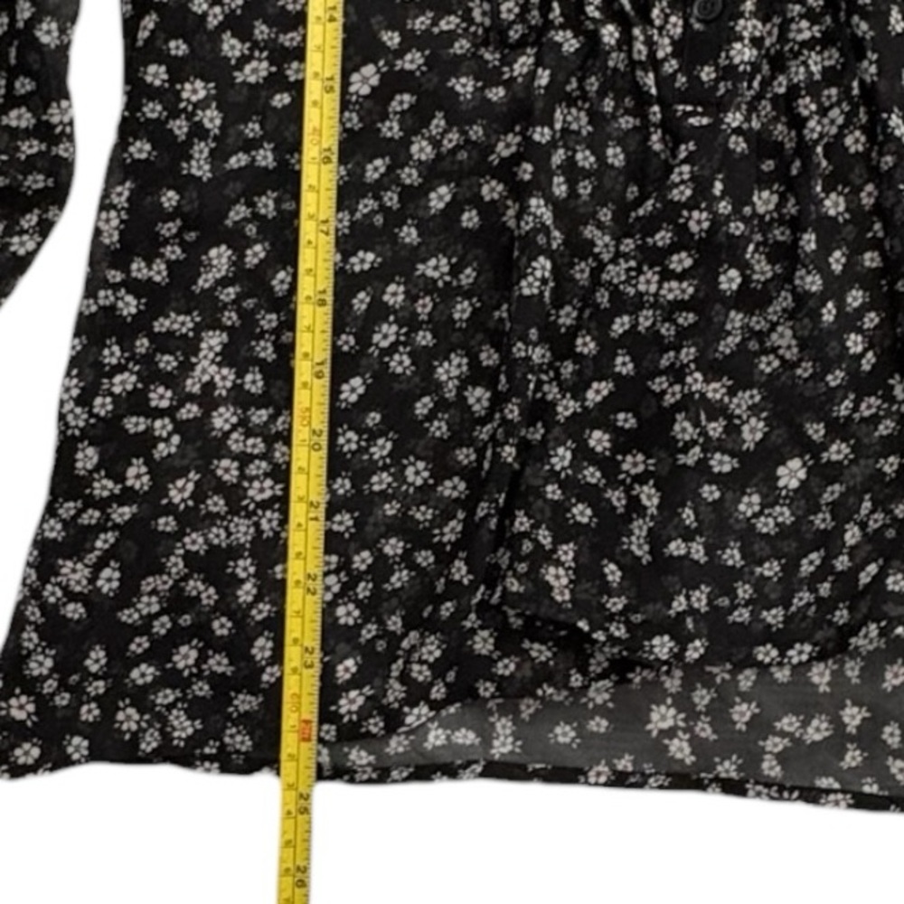 Express Black White Floral Blouse Ruffle Front Sheer Tie Neckline Office Size M - Picture 6 of 11